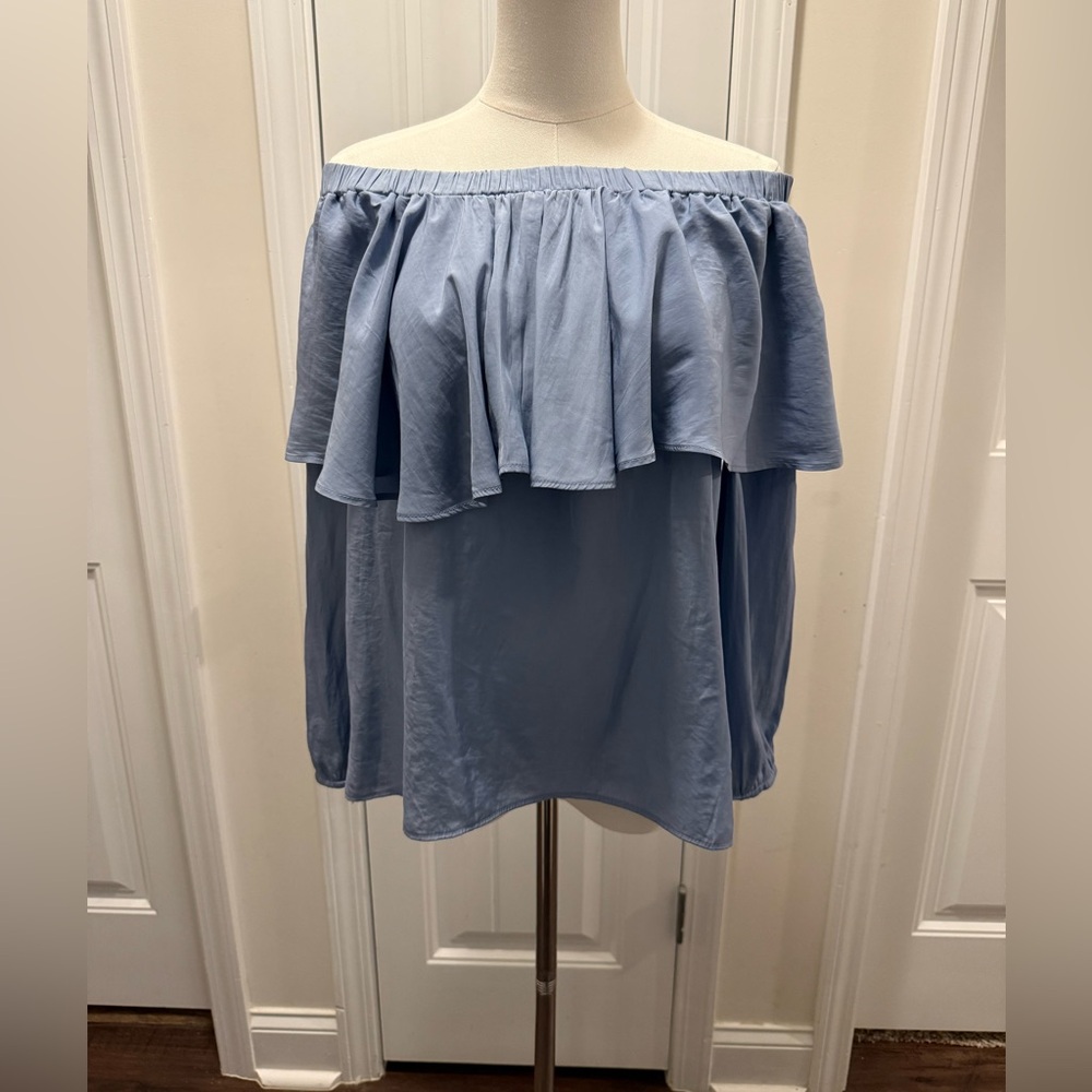 Elan Light Blue Off-Shoulder Blouse
